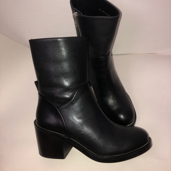 Allsaints black 100% leather boots low block heel - Picture 4 of 8